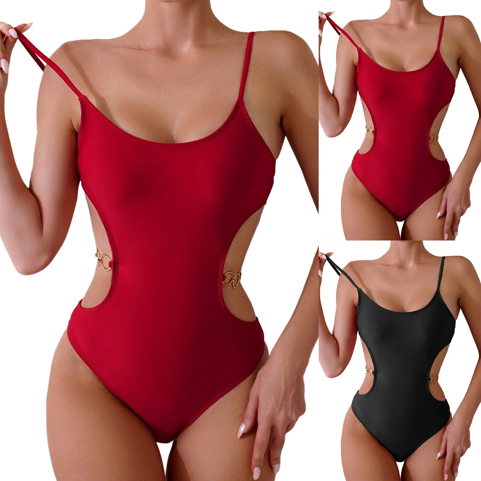 PMUYBHF Female Womens Bikini Swimsuits 2024 Swimsuit New Swimsuit Solid  Splice Bikini Women's Swimsuit Split Bikini Red S 