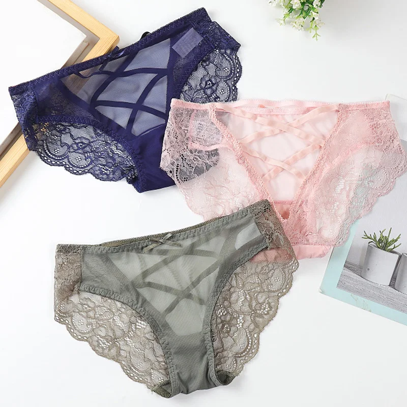 Women Sexy Hollow Lace Underwear Transparent Elasticity Breathable