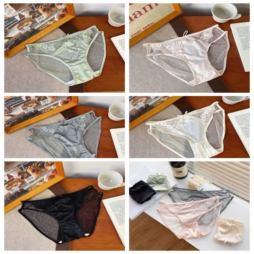 Hollowed Out Bow Lace Panties Women Floral Sexy Panties Middle Waist Thin  Strap Sweet Female Lingerie Seamless Lace Briefs – Beyondshoping