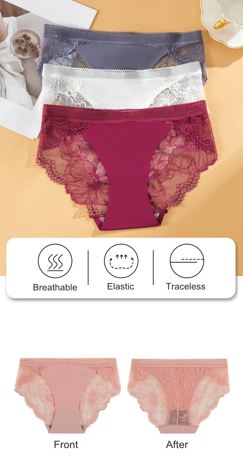 M-3XL Sexy Lace Panties for Women Breathable Hollow Out Briefs Low Waist  Transparent Lady Underpants Lingerie Female Underwear, Beyondshoping