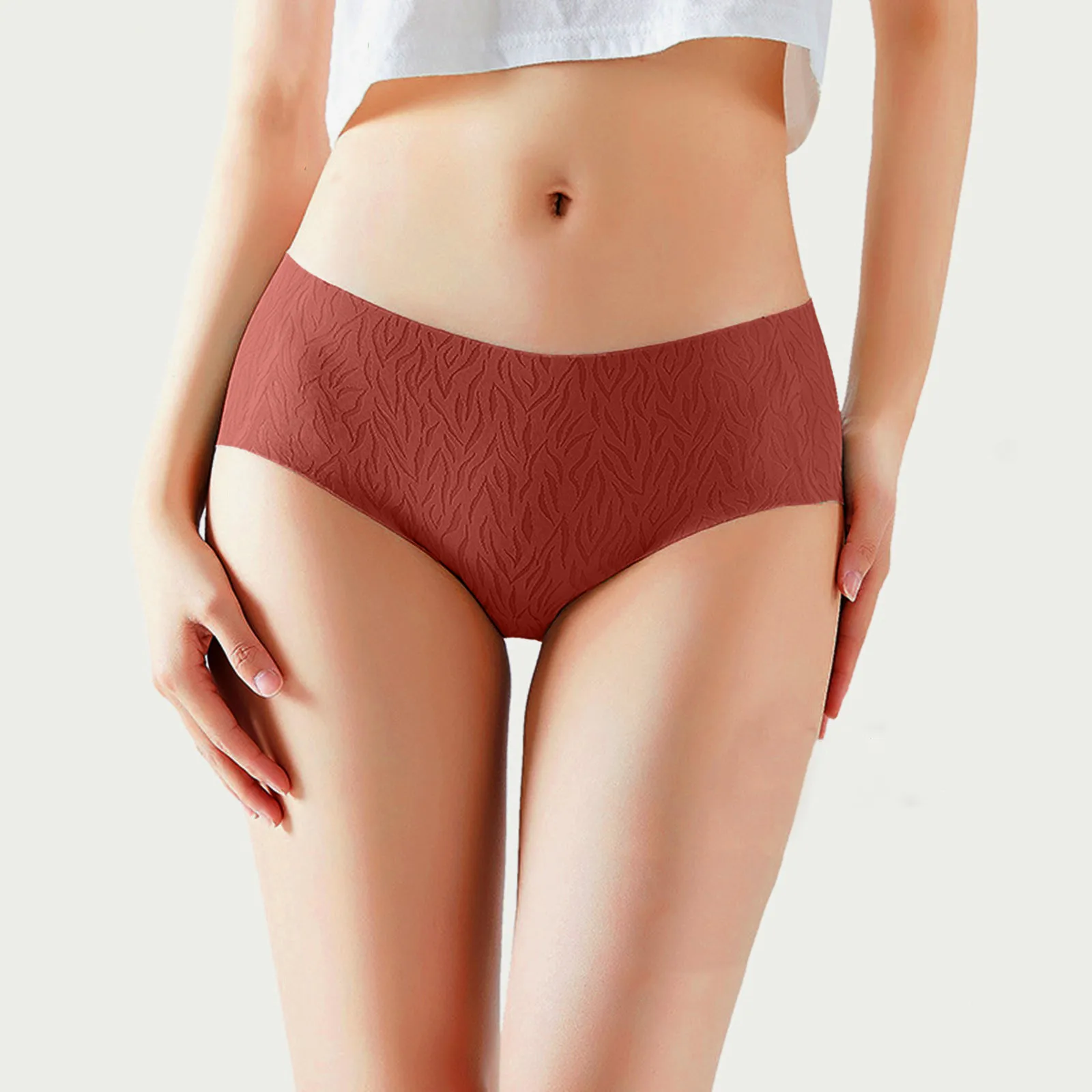 Women Underwear Ice Silk Mid Waist Underwear Jacquard Breathable