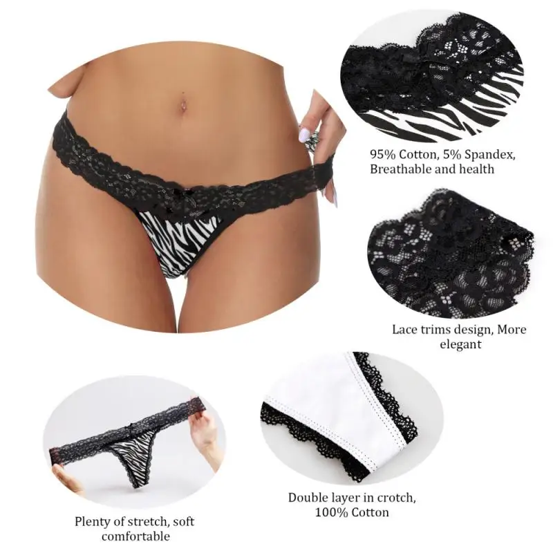  Women Lace Thong Triangle Hollow Breathable Cotton