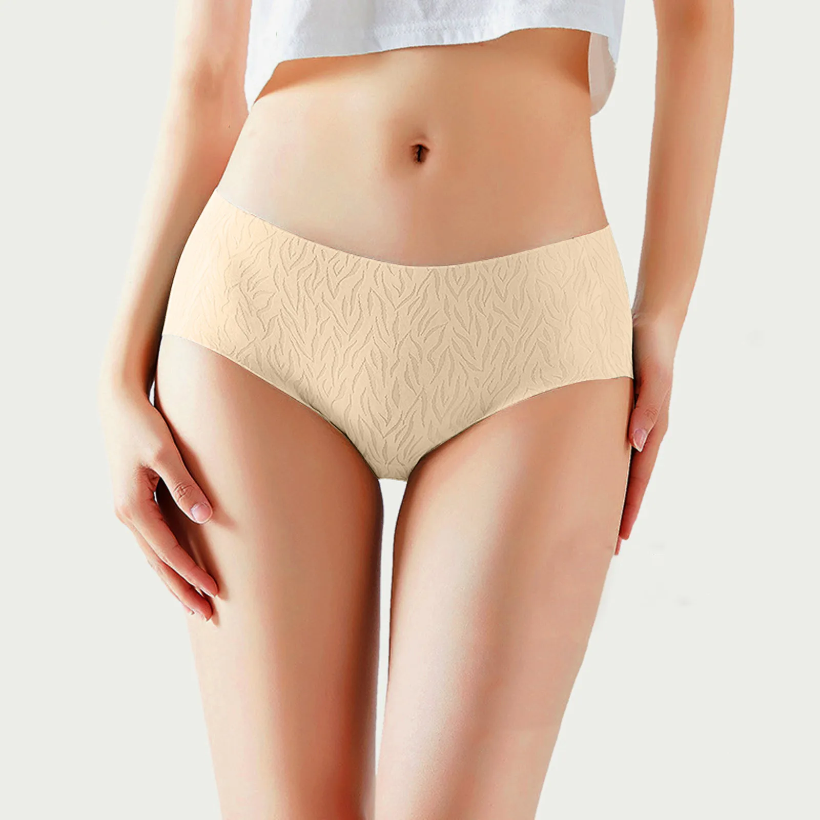 Moonker Women's Non-Trace Ice Silk Breathable Midwaist Solid Color Underwear  