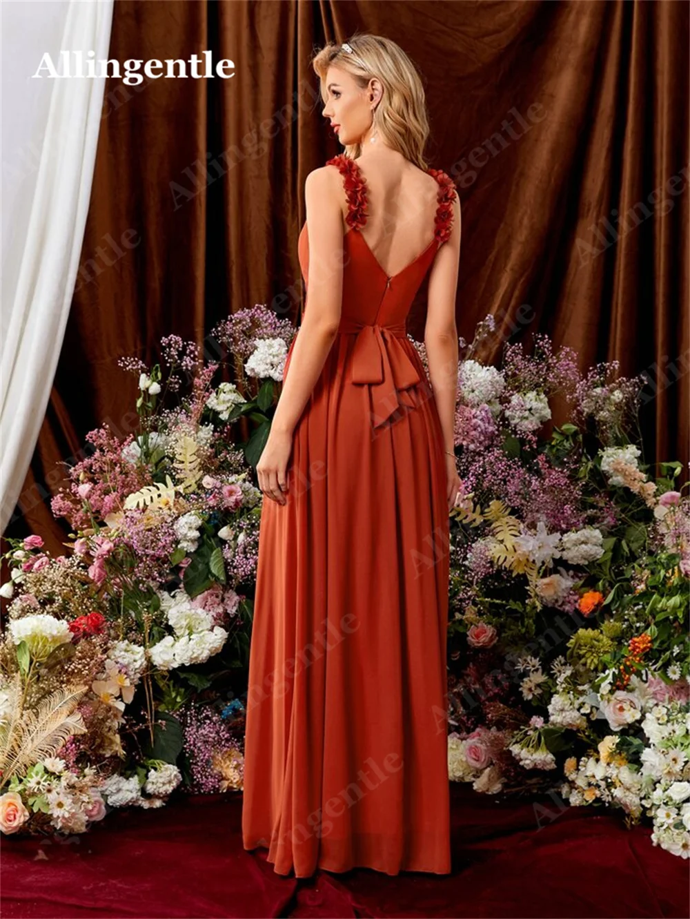 Elegant Off Shoulder Spaghetti Straps Aline Chiffon Bridesmaid Dress F –