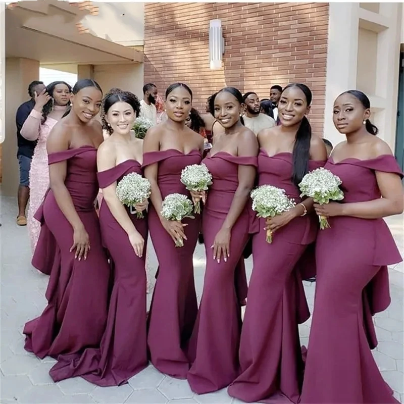 Lorencia Burgundy Bridesmaid Dress Sweetheart Mermaid Long Satin Pleated  Bow Maid of Honor Wedding Party Guest Gowns Women YBD61 | Beyondshoping |  Free Worldwide Shipping, No Minimum!