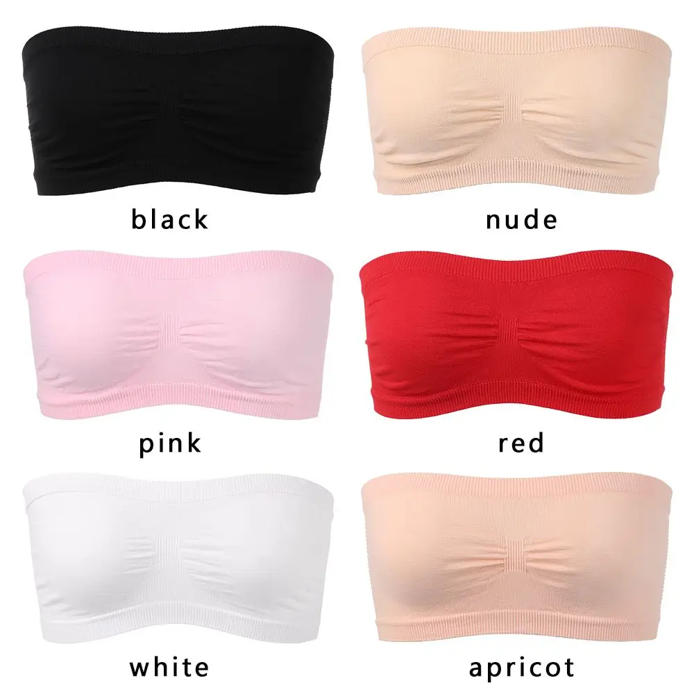 2 Pieces Women's Floral Lace Tube Top Bra Bandeau Strapless Bras Seamless  Stretchy Chest Wrap Black+white