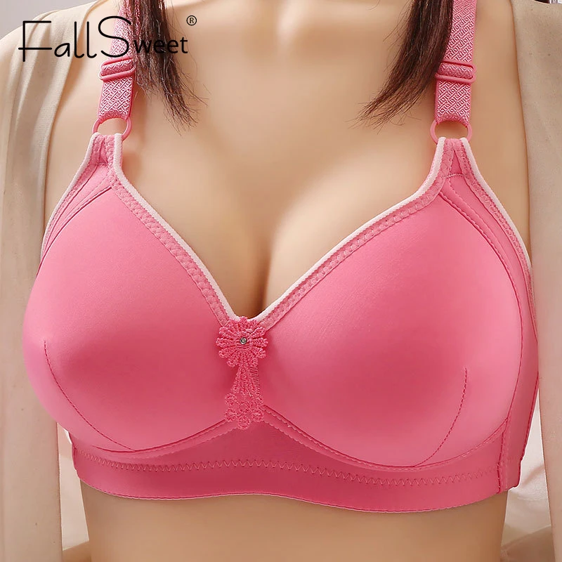 FallSweet Bra for Women Full Cup Wireless Underwear Plus Size Thin Cup Lace  Bralette Latex Cotton Comfortable Gathered Lingerie