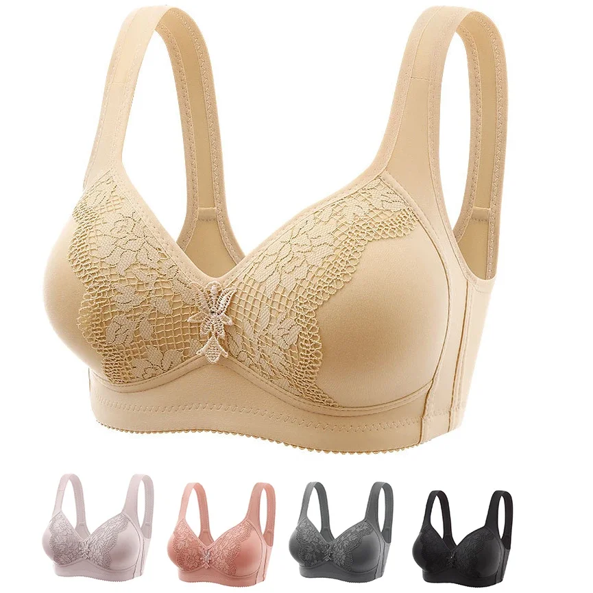 Plus Size Women Thin Active Bra Wire Free Gathered Cotton Soft Middle Aged  and Elderly Vest Style Full Cup Wide Strap Underwear, Beyondshoping
