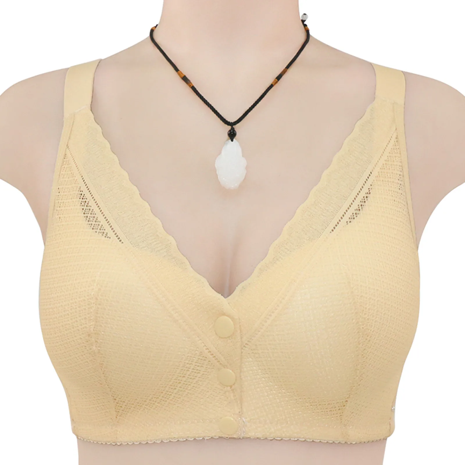 Women Support Bras Women Lace Front Button Shaping Cup Adjustable Shoulder  Strap Large Size Underwire Bra