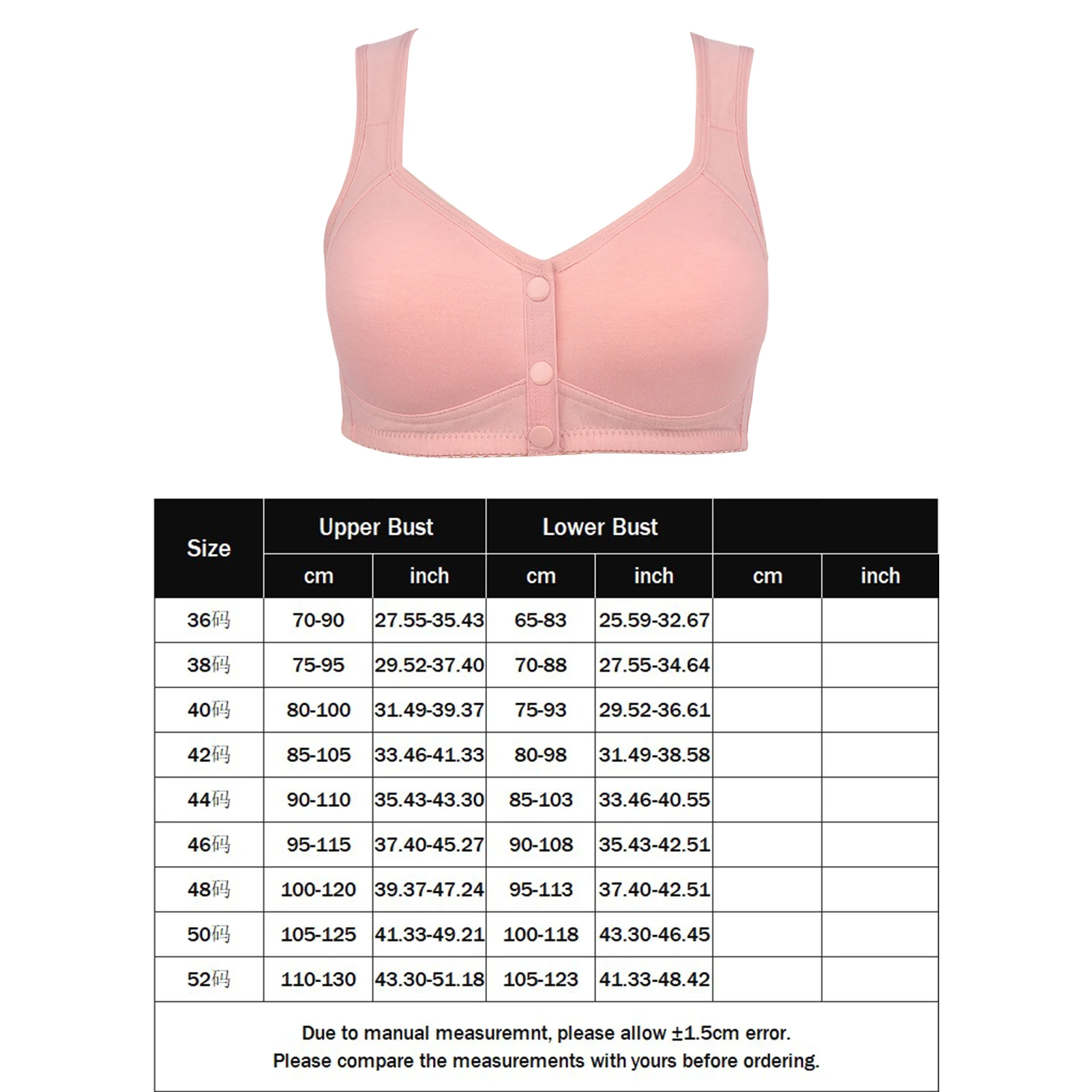 Women Wide Strap Bra Large Size Front Button Underwear Solid Color Wirefree  Middle Age Female Inner Wear brasieres para mujer, Beyondshoping