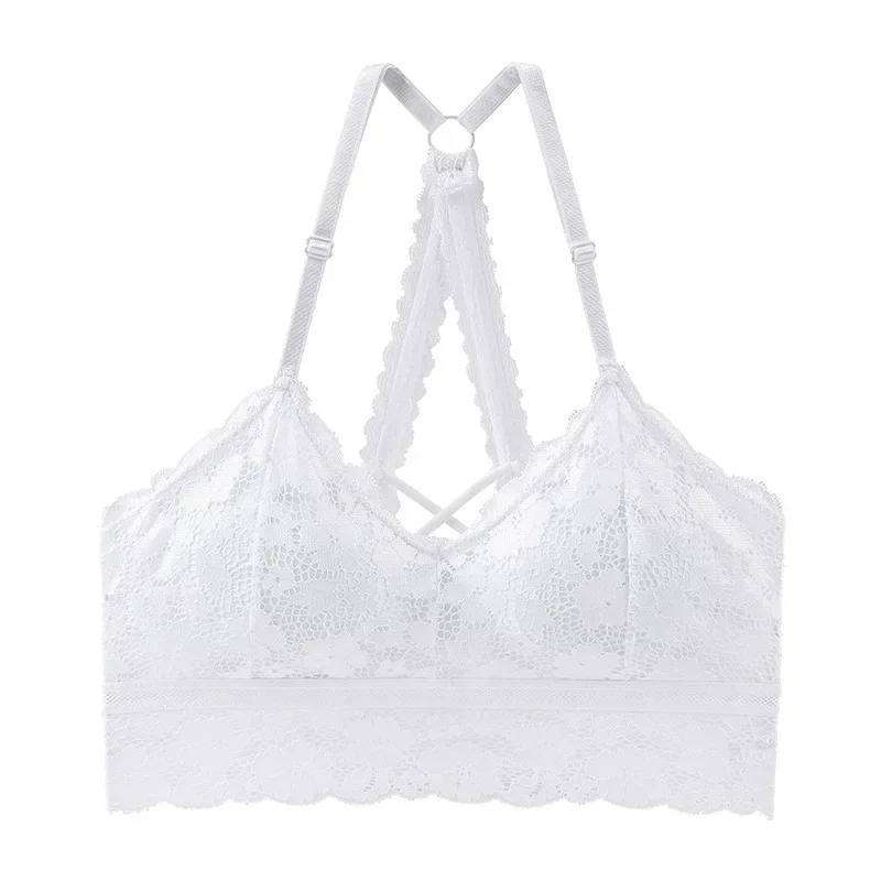 Women White Crop Tops Lace Print Camisole Sexy Hollow Backless Bra  Removable Chest Pad Bralette Solid Beauty Back Tank Top, Beyondshoping