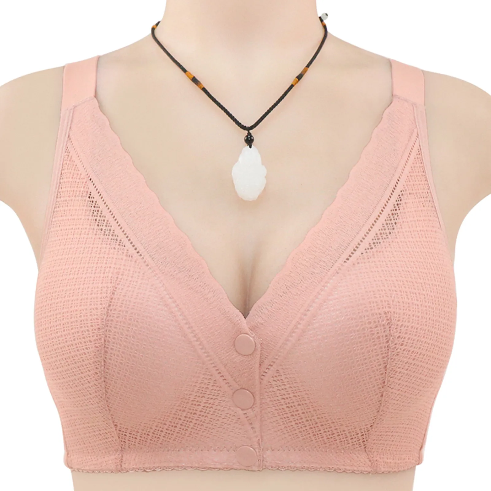 Women Sexy Lace Frongt Button Shaping Cup Adjustable Shoulder Strap Large  Size Bra Sports Bra with Clasp