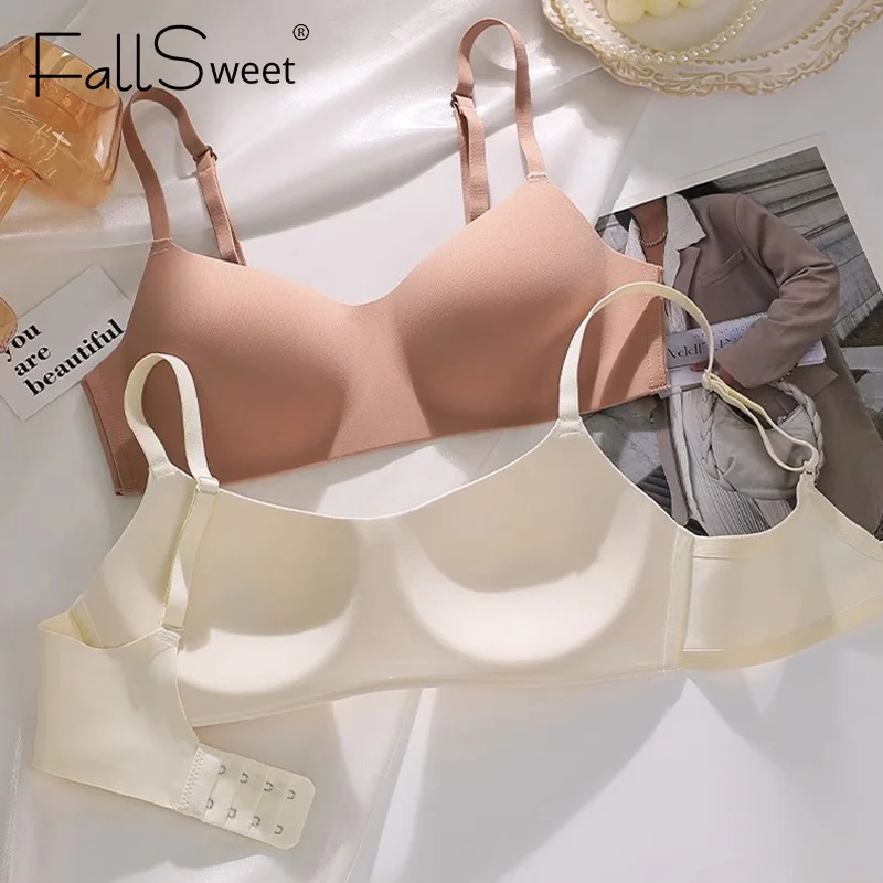 FallSweet Seamless Bras for Women Wirefree Two Tone Bralette Lace Bra Up to  Cup I