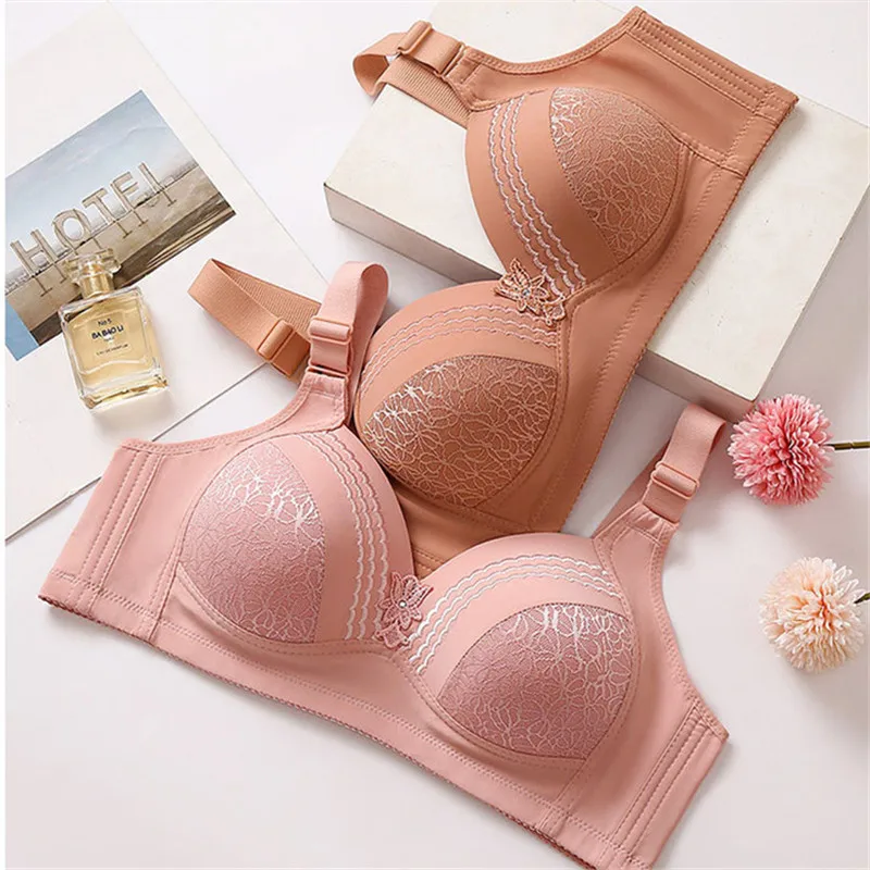 Women Front Fastening Bra Ladies Sexy Non Wired Underwear Summer Thin  Rimless Comfortable Lingerie Solid Color Simple Padded Top