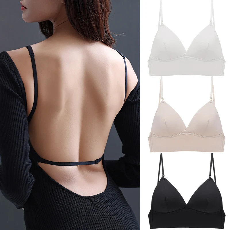 Low Back Bras For Women Wire-free U-shaped Backless Bra With Spaghetti Strap  Convertible Sleep Bralette