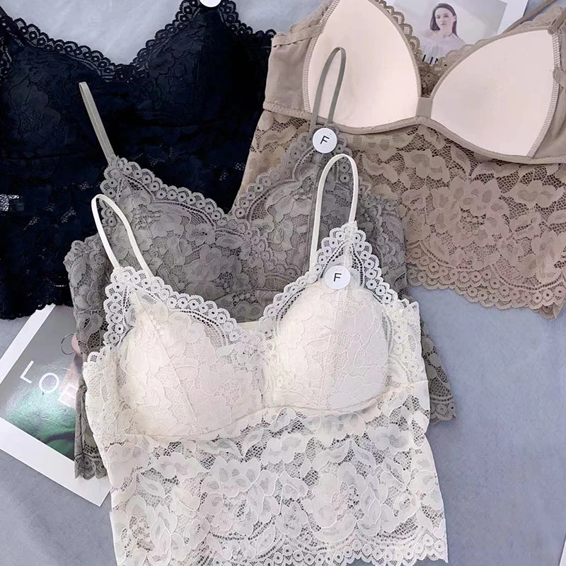 New Women Sexy Lace Bra Top Comfortable Bralette Solid Color Underwear Vest  Female Hollow Out Wireless Lingerie Seamless Bras