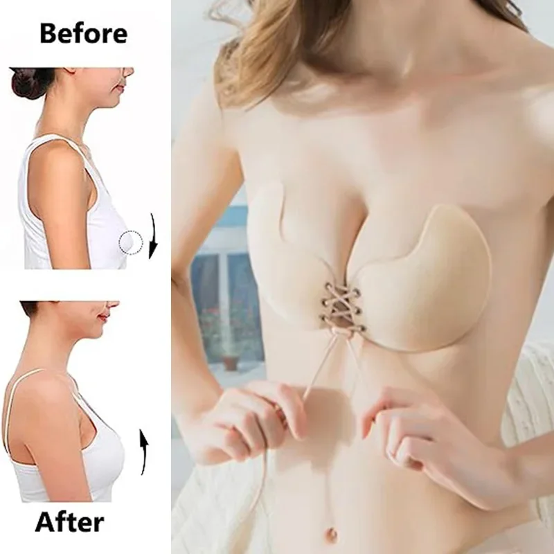 New Women Strapless Push Up Bra Front Closure Bralette Invisible