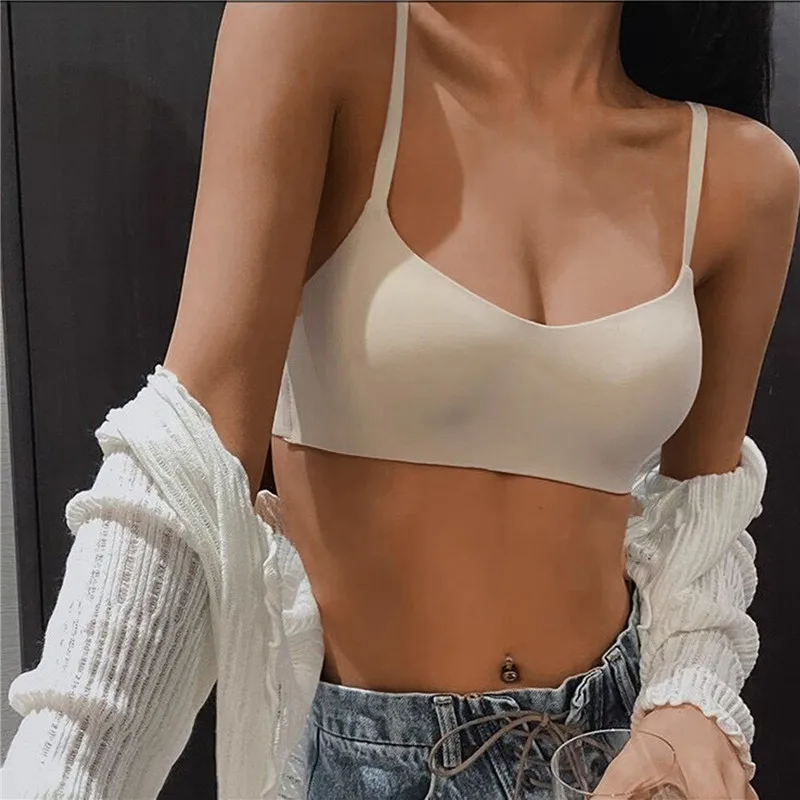 Women White Crop Tops Lace Print Camisole Sexy Hollow Backless Bra