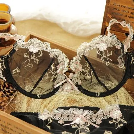 Varsbaby Ladies Ultra-thin Floral Transparent Underwear Lace Bow