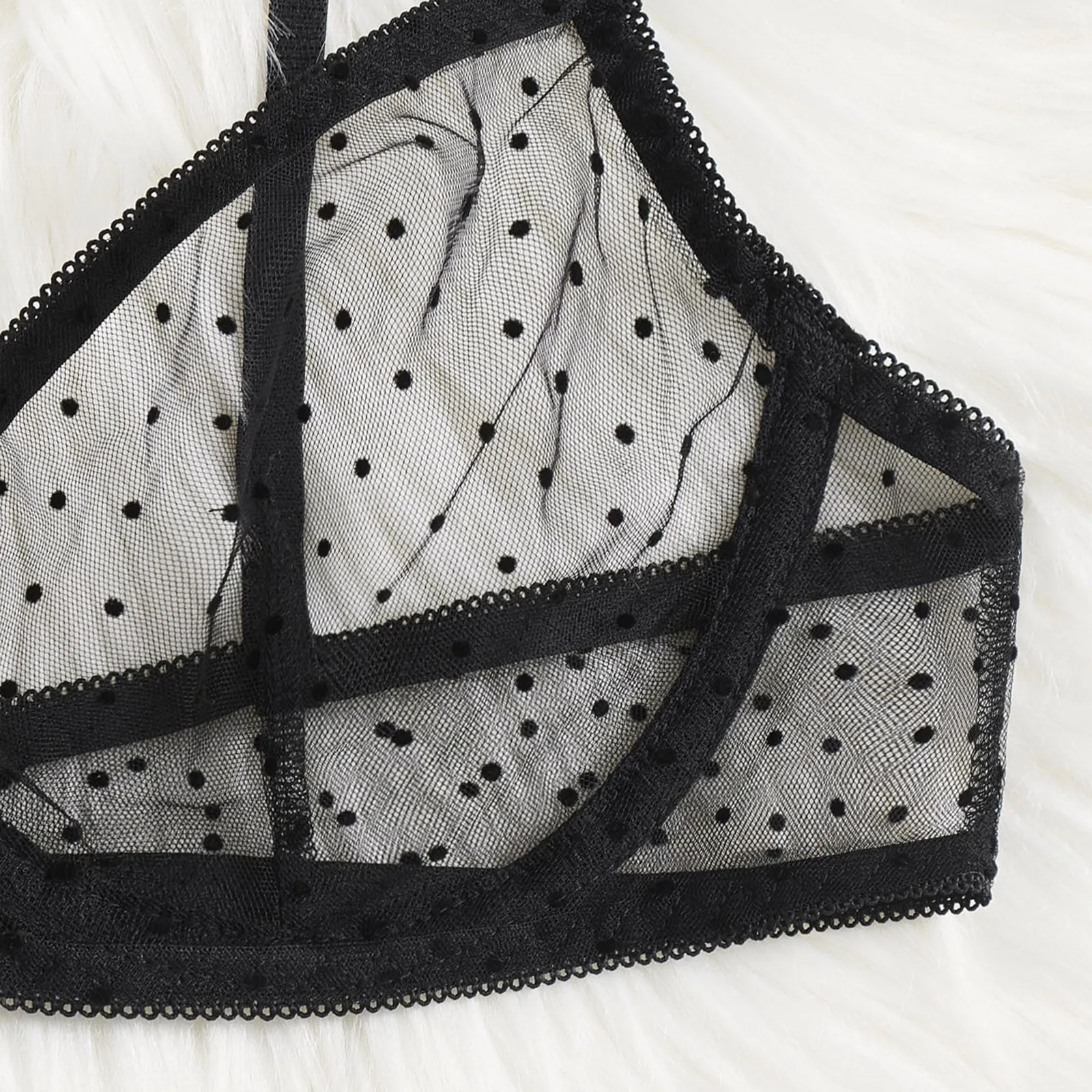 Sexy Mesh See Through Lingerie Set Polka Dots Lace Sheer Underwear
