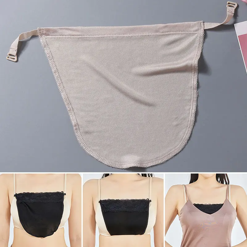 Women Lace Trim Clip On Bra Insert Modesty Panel Mock Camisole Cleavage  Cover !