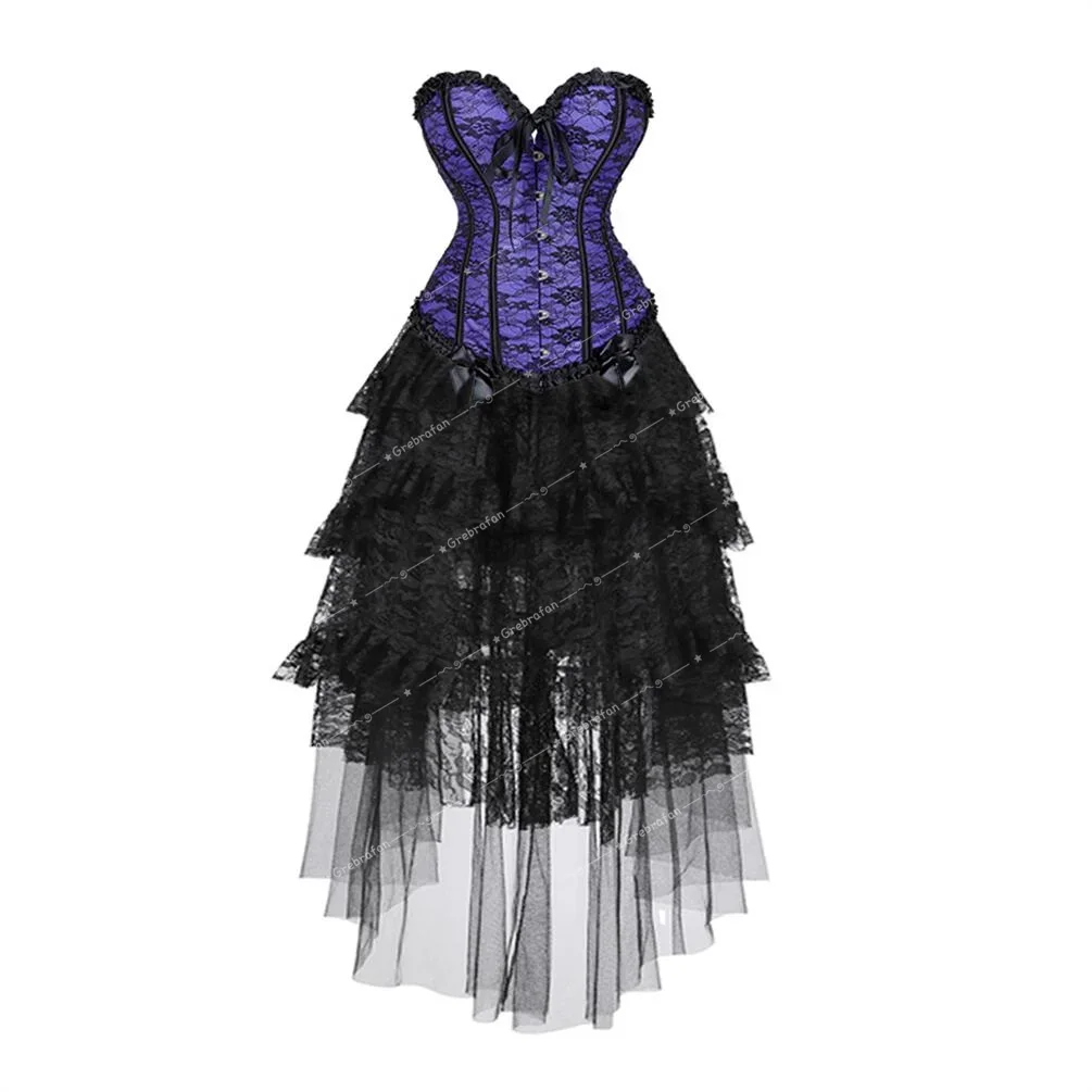Steampunk Gothic Corset Skirt Lace Overlay Bustier Dress Vintage