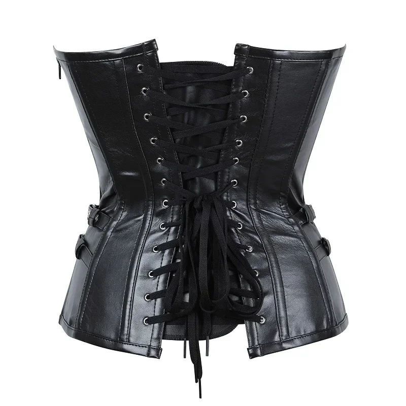 Steampunk Corsets And Bustiers Black Plus Size Leather Vintage Corset  Overbust Steel Bone Spiral Tops Chain Gothic zipper Pirate, Beyondshoping