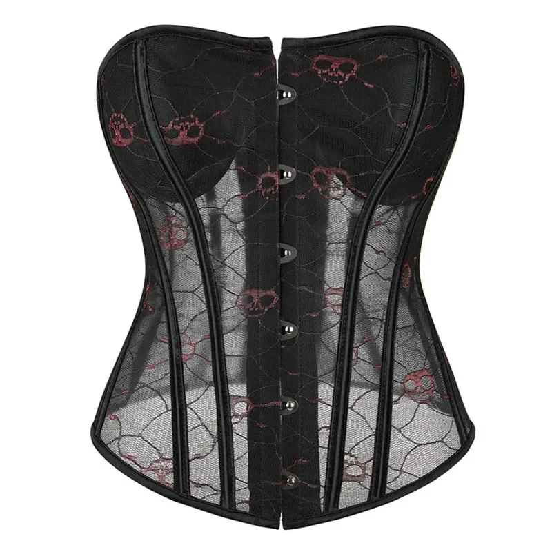 Corsets Overbust Corset Top Corselet Gothic Skull Mesh Lingerie Sexy  Corsetto Burlesque Costumes, Beyondshoping