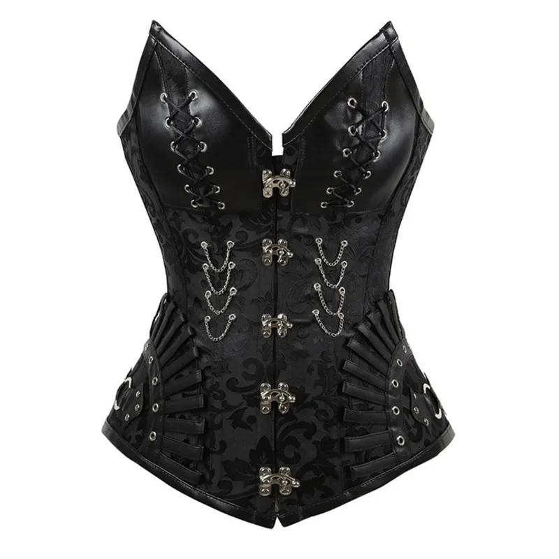 Vintage Steampunk Corset Overbust for Women, Polyester/Spandex, Black