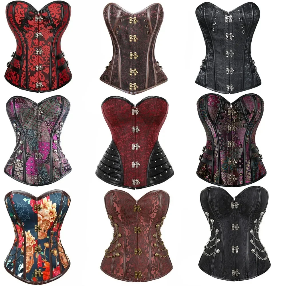 Women Steampunk Corset Top Sexy Bustier Gothic Overbust Leather