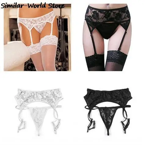 Women Black Stockings With Belt Set High Tights Lingerie Pantyhose