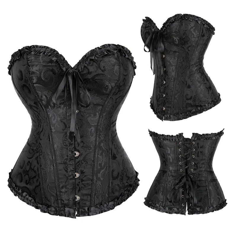 Black Women's Corset Sexy Elegant Jacquard Gothic Corsets 12 Bones