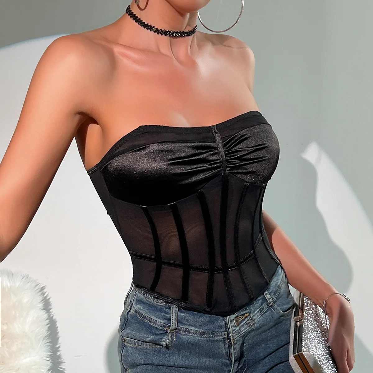 US Women Bralette Vest Top Slim Fit Camisole See Through Fishnet Tank Crop  Tops