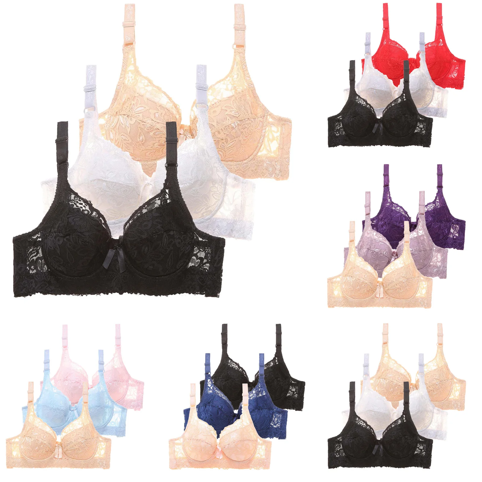 Pack Of 3 Women Bras With Underwire Push Up Bra Set Women's Sexy Bustier  Sports Bra Training Bra With Adjustable For Everyday, Beyondshoping