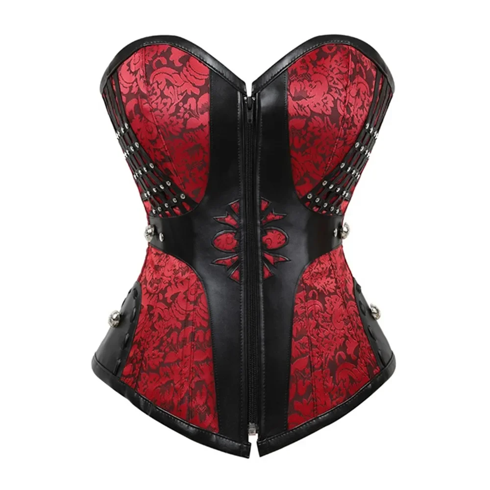  Women Steampunk Faux Leather Corsets Gothic Zipper
