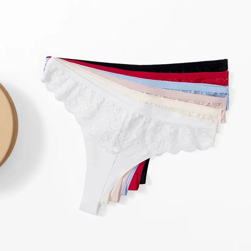 Fashion Sexy Women Lace G-String Thong Female Seamless Briefs Underwear  White