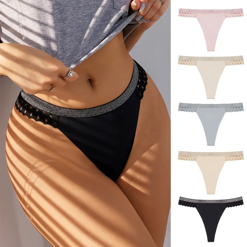 Womens Panties Lace Briefs Ice Silk Low Rise Underwear Back Hollow
