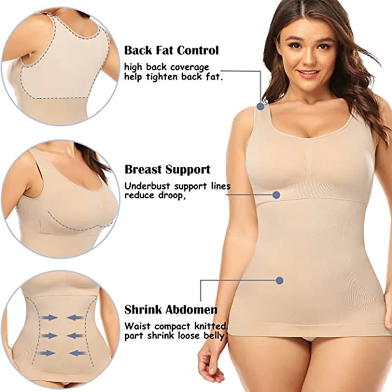 Shapewear For Plus Size Women Tummy Control Shapewear Built-in Bra Shaping Tank  Tops Slimming Body Shaper Compression Underwear
