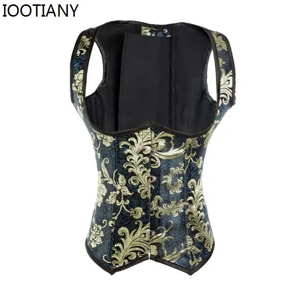 Fashion Flower Printed Black Vintage Corset Gold Jacquard Steel Bone  Stamped Waist Corsets Court Embroidery Shoulder Strap Top, Beyondshoping