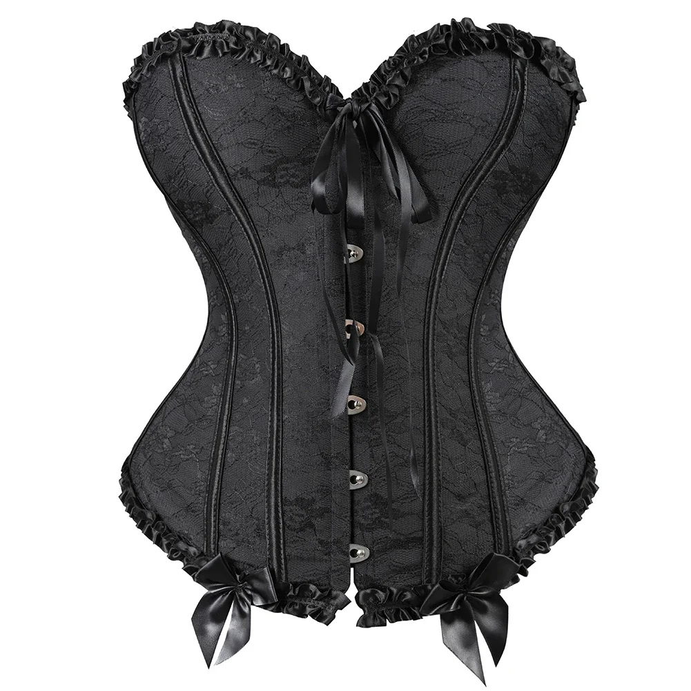 Women Gothic Corsets Sexy Floral Trim Lace Up Boned Overbust Corset Waist  Cincher Vintage Bustier Corset Black Red Blue, Beyondshoping