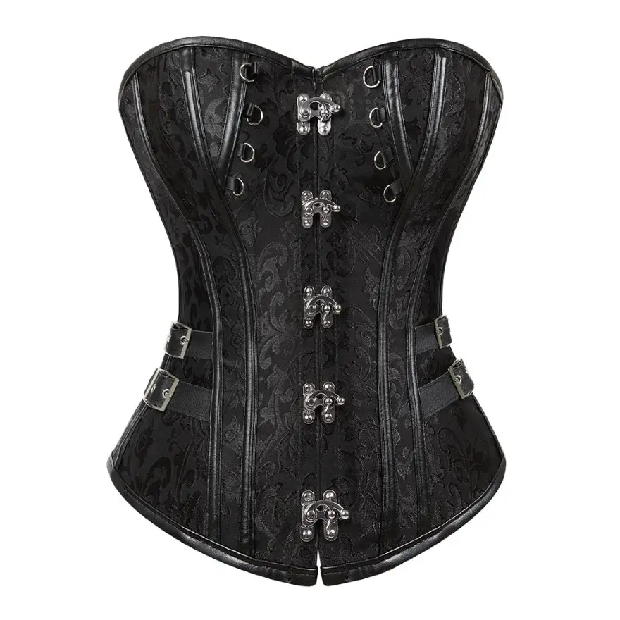 Sexy Gothic Leather Corset Bustier For Women Black Polyester Top