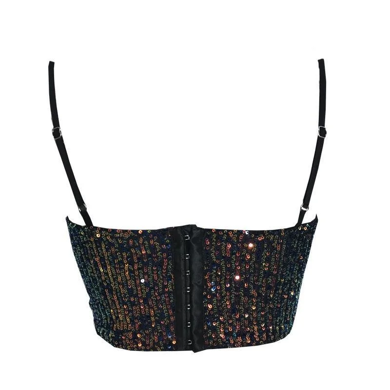 Black Plain Sequin Bra