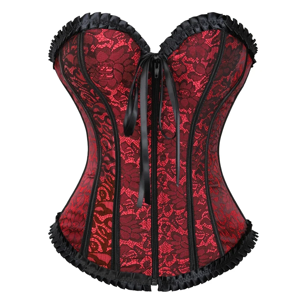 Sexy Women Victorian Zipper Front Corset Bustier Top with