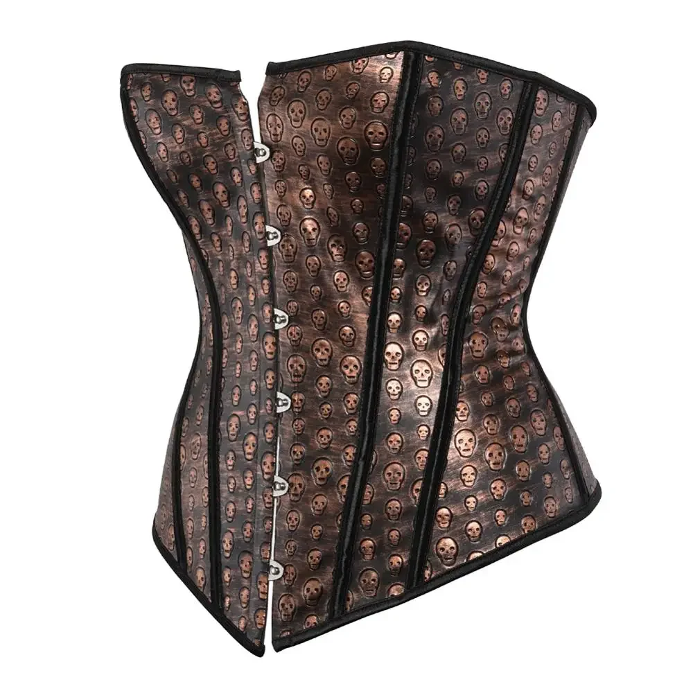 Faux Leather Corsets and Bustiers Top Brown Overbust Corset Steampunk  Corselet With Skull Print Pirate Costume Dancer Plus Size, Beyondshoping