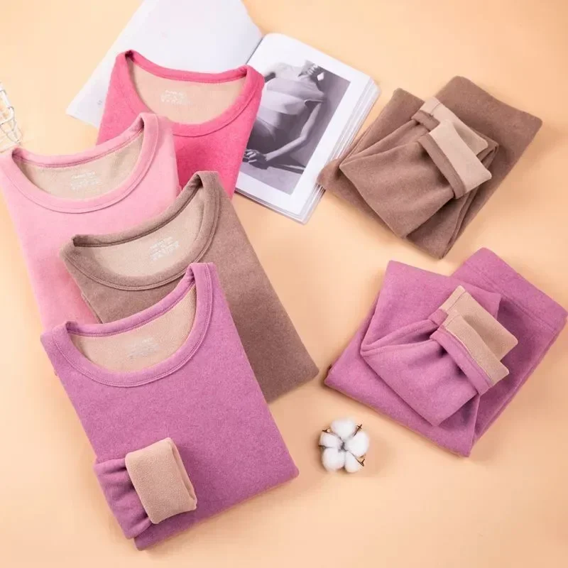Thermal Underwear For Women Winter Warm Thicken Lamb Fleece High Elastic Long  Johns Bottoming Two Piece Sets Thermos Clothing