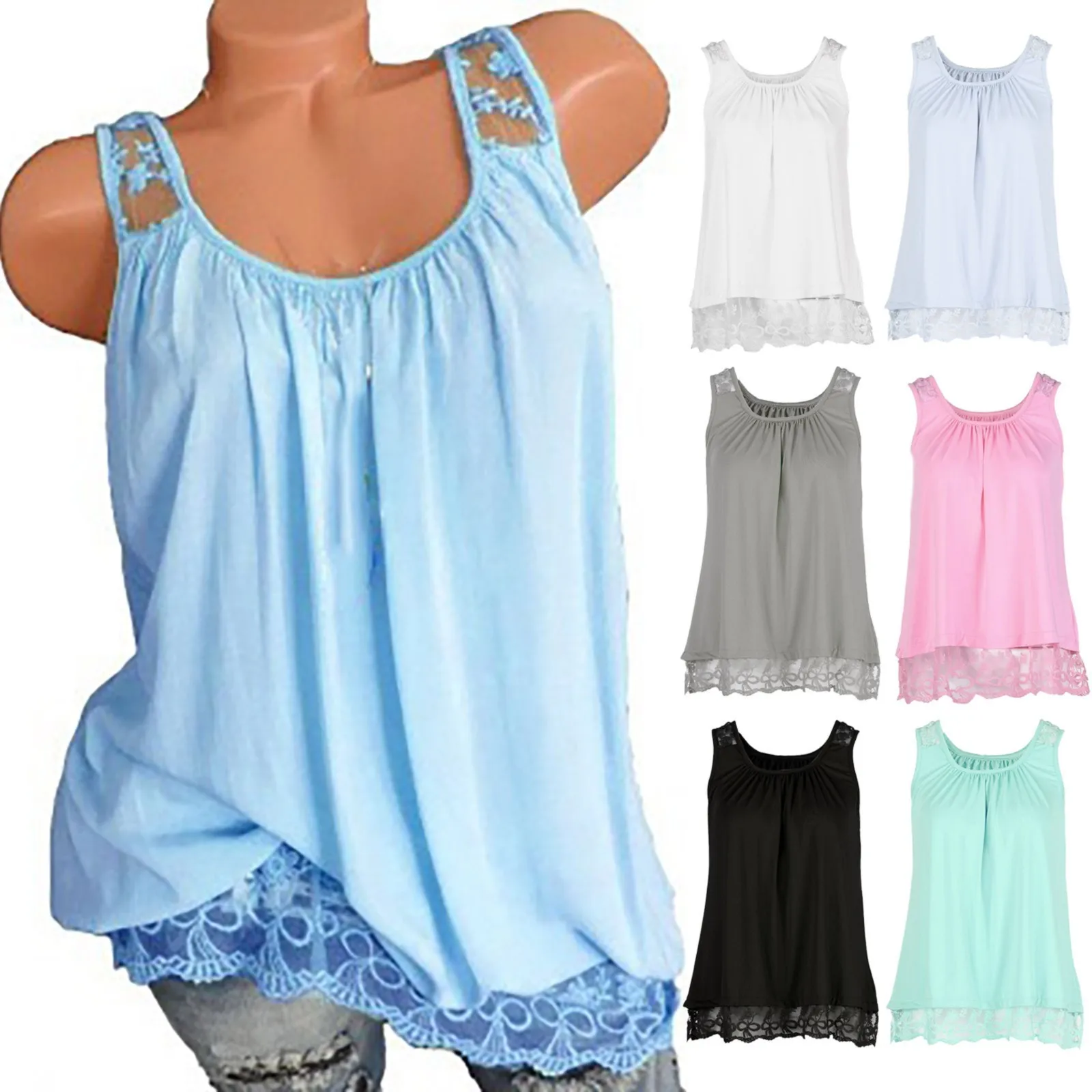 Summer Fashion Ladies Round Neck Solid Color Strapless Lace Hem