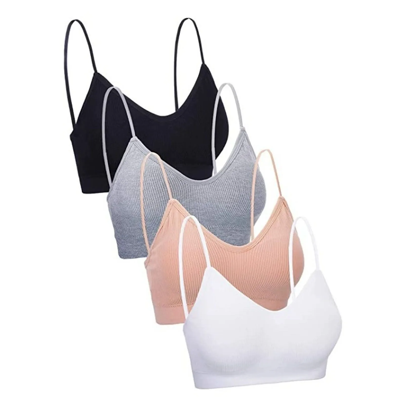 4 Pack Sports Bras Tank Top Low Back Sleep Bra Seamless Without