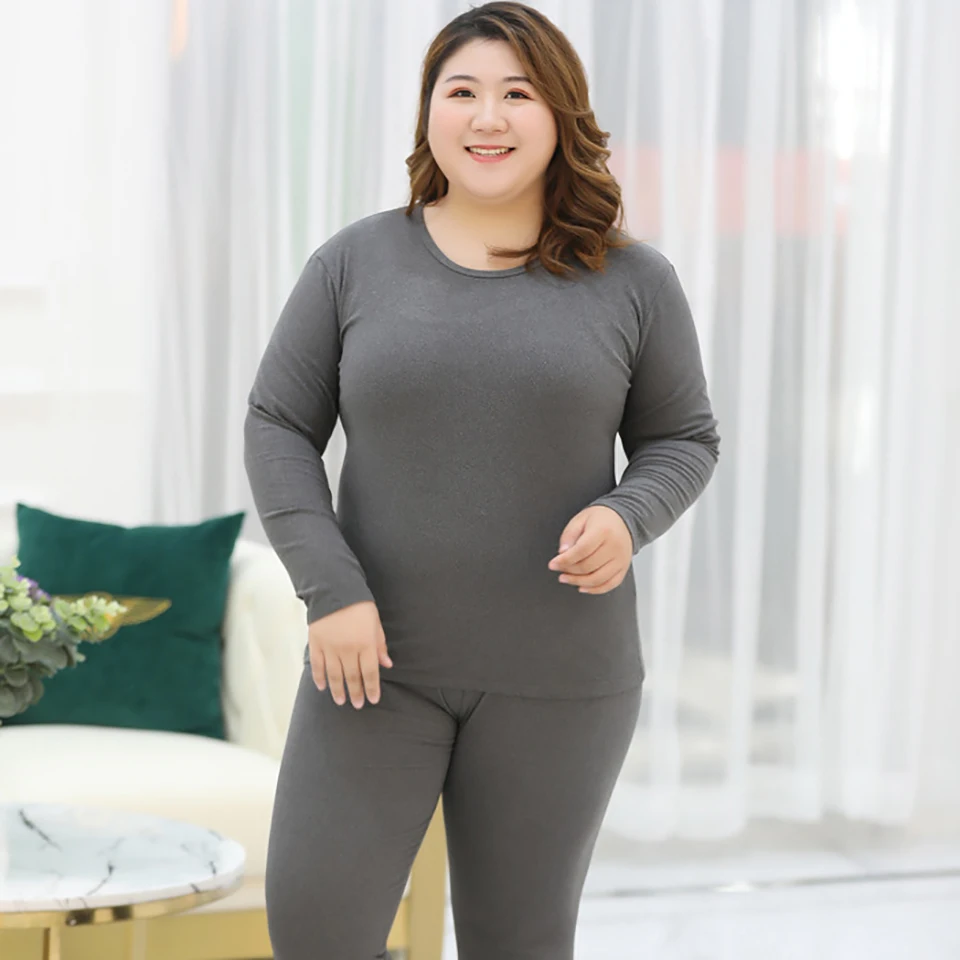 Plus Size Thermal Set Women Long Johns Set Solid Warm Thermal Underwear  Thermo Long Sleeve Pants Pajamas Set Winter Home Clothes, Beyondshoping