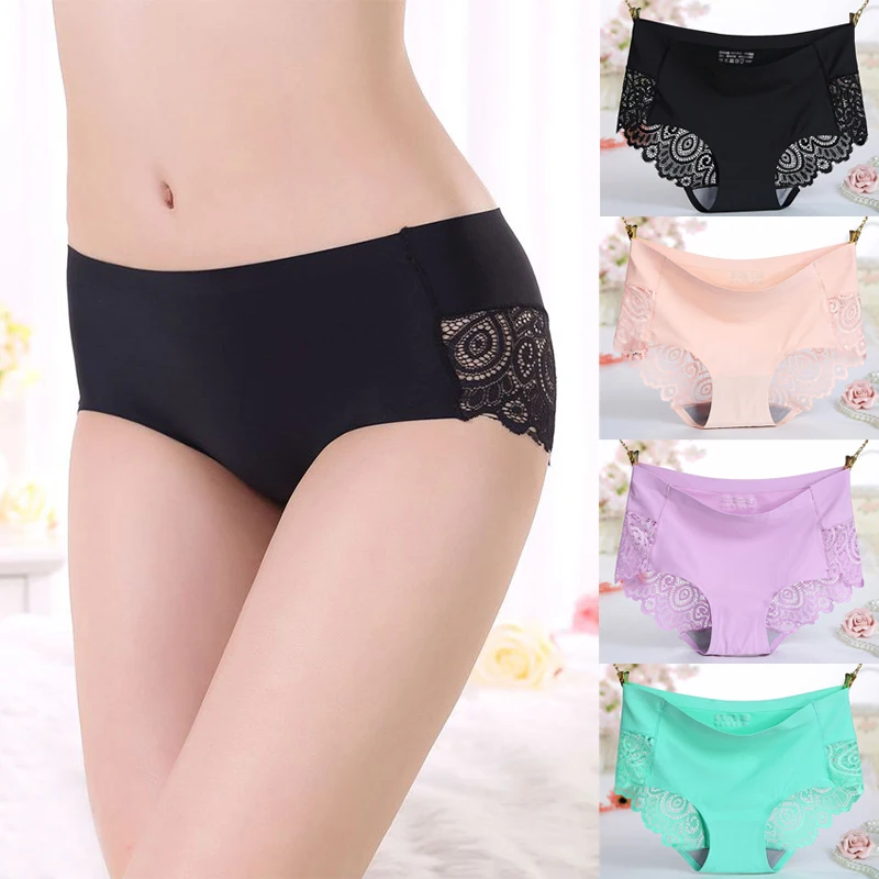 Sports Women's Panties Seamless Briefs Mid Rise Underwear Female Soft  Comfortable Silk Briefs Underpants Sexy Lingerie Panty 