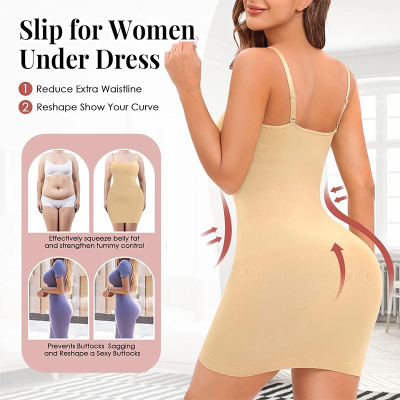Shapewear Slip for Women Under Dresses Tummy Control Dresses Camisole Body  Shaper Seamless Full Slip Dress (Color : Skin, Size : XL) : :  Fashion